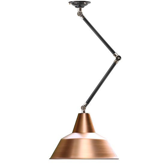 Bielefeld II Pipe pendant light in Bauhaus style: Die Gelenkleuchte in Kupfer gibt es auch einflammig sowie z.B. mit schwarzen Rohren